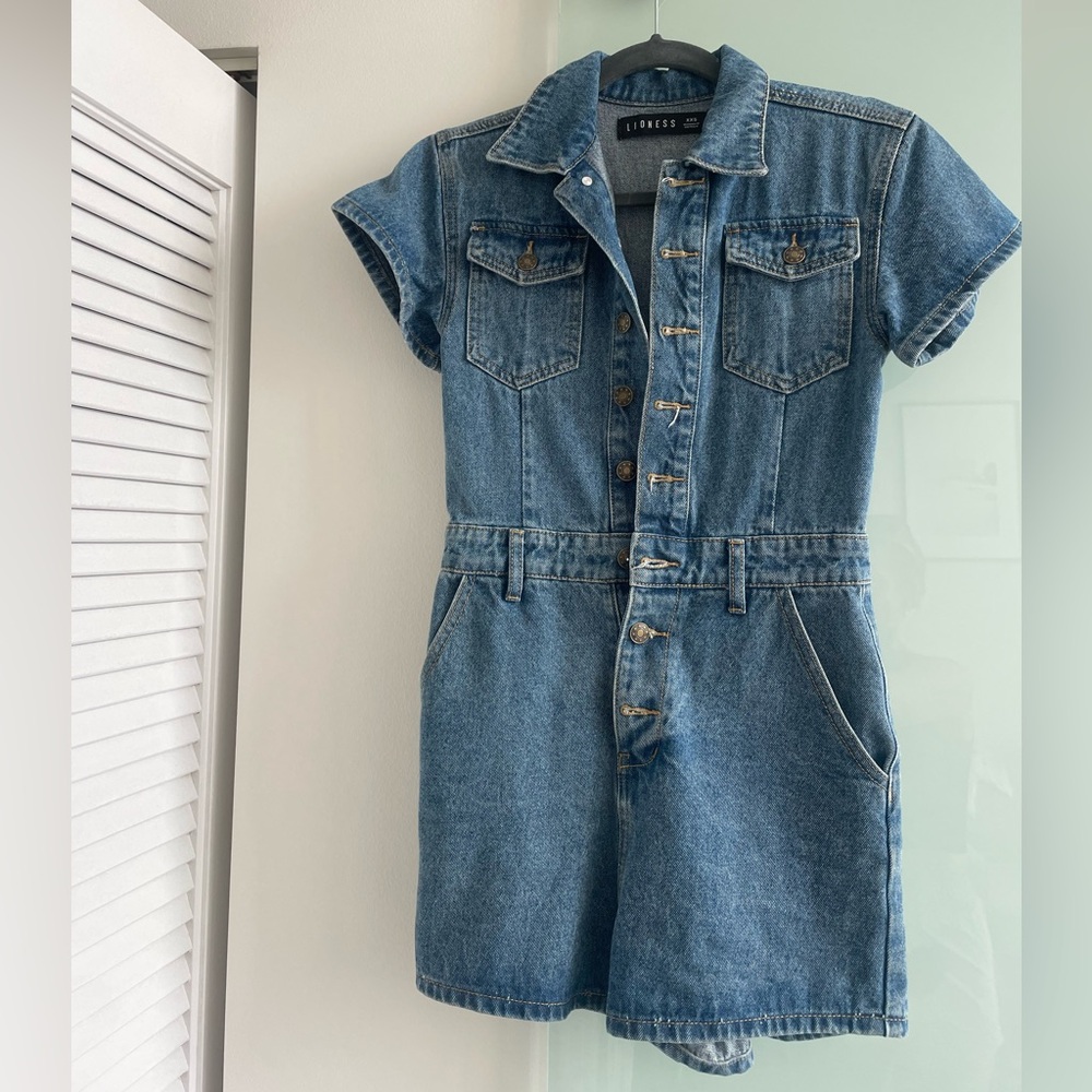 Princess Polly Lioness Denim Short Sleeve Jumpsuit Romper